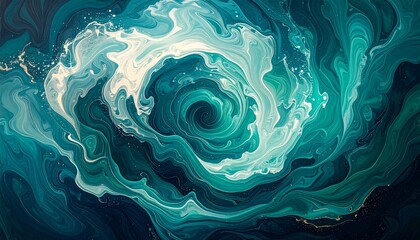 Turquoise, teal, and emerald paint merging in smooth gradient flows