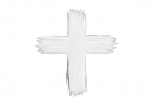 Christian cross symbol hand drawn with white paint brush strokes, religious belief concept, transparent background