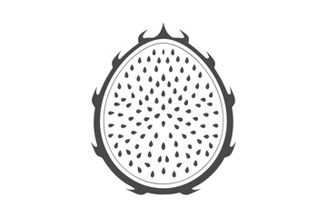 Half Dragon Fruit Gray on White Background Isolated Icon