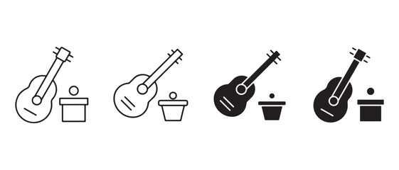 Ukulele and hat outline icon set. isolated on white background for music.