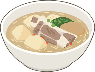 A bowl of Korean Galbi-tang, a hearty soup with beef short ribs and vegetables.