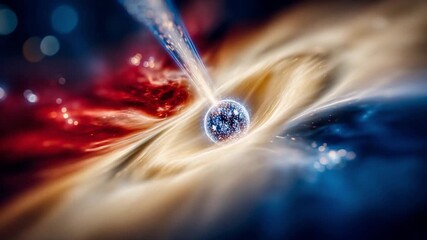 Celestial Event: A celestial display of a neutron star being consumed by a black hole, visualized in a dynamic and scientifically accurate representation of space. - Powered by Adobe