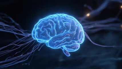Glowing human brain rotates as neural networks fire electrical impulses, visualizing artificial intelligence, neuroscience, cognition, and futuristic digital brain activity and connections - Powered by Adobe