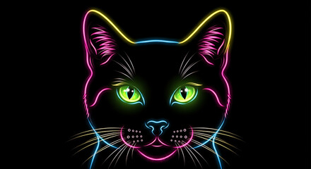 Obraz premium Neon Cat Face Luminous Glow with Bright Eyes
