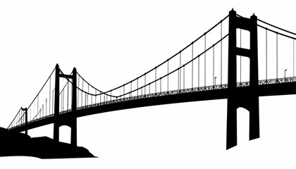 Obraz premium Silhouette of a suspension bridge in a clean black design, vector illustration