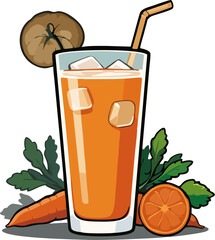 Fresh Organic Carrot and Orange Juice in Glass with Straw Vector Illustration for Healthy Lifestyle and Wellness Branding