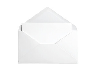 A white envelope with a slightly open flap, revealing a blank piece of paper inside.