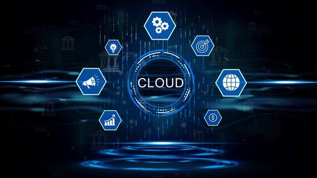 Digital Cloud Computing Network Technology Futuristic Data Center Global Connectivity Business Growth Strategy Icons