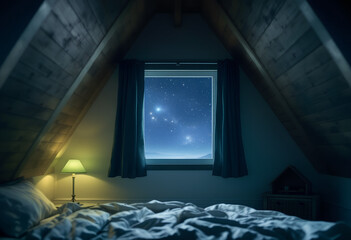 Starry Night Attic Bedroom - Peaceful Night Sky View from Cozy Bed