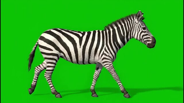 A Zebra trotting in a seamless loop, isolated on a green screen