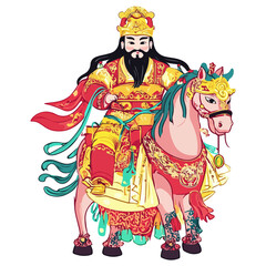 Obraz premium god of wealth on horseback, new year, asia, vector, transparent background, festival, god of wealth, horse, ride