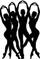 Elegant ballet dancers silhouette graceful performance art studio pose vector