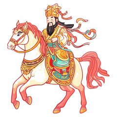 god of wealth on horseback, new year, asia, vector, transparent background, festival, god of wealth, horse, ride