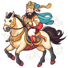 god of wealth on horseback, new year, asia, vector, transparent background, festival, god of wealth, horse, ride