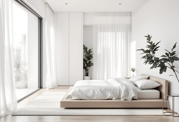 Serene Minimalist Bedroom with Natural Light and Neutral Palette
