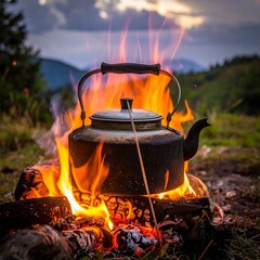 Outdoor campfire tea kettle