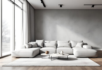 Modern Minimalist Living Room with L-Shaped Sofa and Large Window