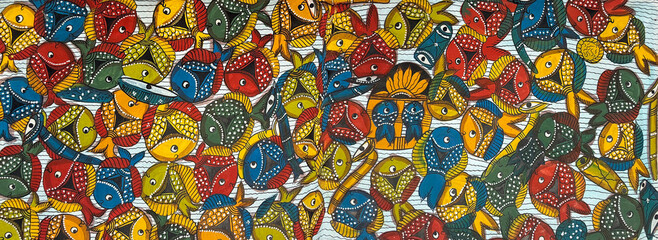 Fototapeta premium Hand painted fish ornament in traditional Indian style
