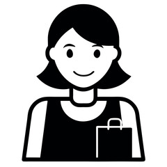 Simple Woman with Bob Haircut Holding Shopping Bag Illustration Icon