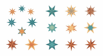 Assorted star elements arranged in patterns isolated on white