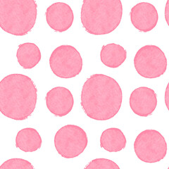 Pink watercolor circle seamless pattern on white background, PNG