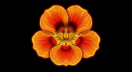 Neon Glowing Nasturtium Flower with Symmetrical Neon Orange and Yellow Glow