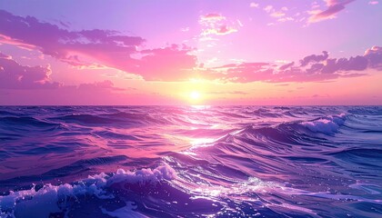 Vibrant sunset over a purple-pink sea