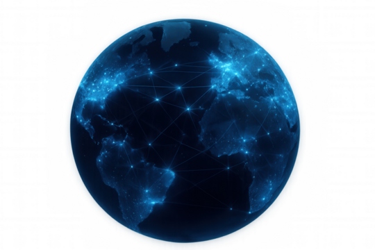 Global network of interconnected cities and data transferring across the planet, digital world telecommunication infrastructure