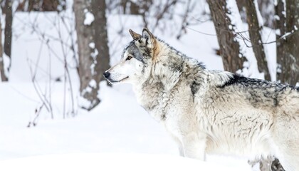 Naklejka premium Gray wolf in snowy forest