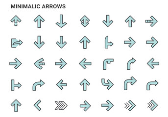 35 minimalist arrows arranged in a grid format