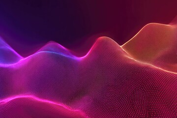Abstract digital landscape with vibrant, undulating neon-like waves of light