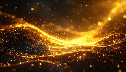 Obraz premium Golden particles flowing in waves