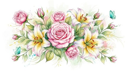 Beautiful pastel floral arrangement with pink roses and greenery lovely blossom display