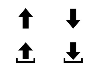 Four black arrow icons two pointing up two pointing down two with a small base