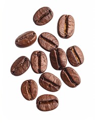 Obraz premium Roasted coffee beans scattered on white background