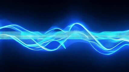 Minimalist glowing blue neon wave stripes smoothly audio waveform, dark futuristic background, soft reflections, elegant abstract motion, seamless 4K loop, modern tech aesthetic - Powered by Adobe