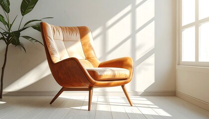 Modern armchair in sunlit room