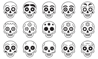 Obraz premium Day of the Dead Sugar Skull Vector Set – Decorative Calavera Faces