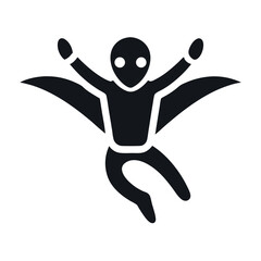 Flat Black Silhouette of a Winged Superhero Figure with Arms and One Leg Extended