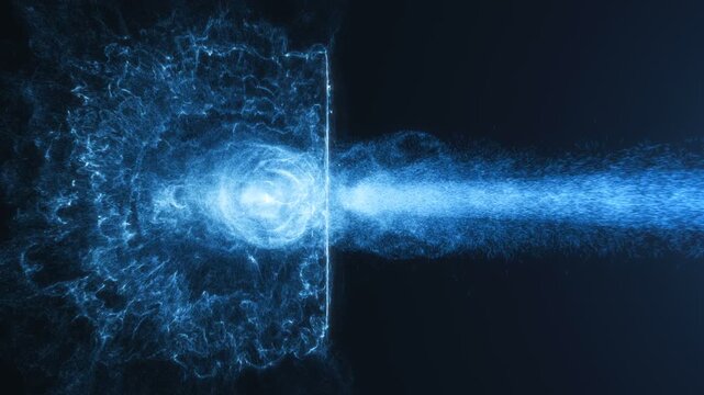 Concept animation of particles colliding at light speed in a collider accelerator
