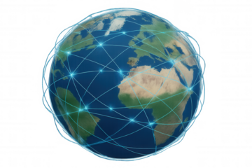 Earth globe representing global communication network, data exchange, and internet connection, transparent background