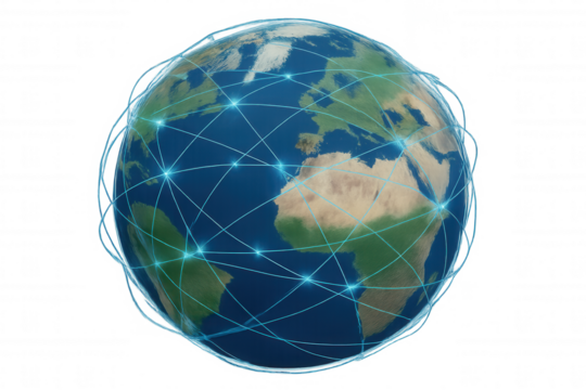Earth globe representing global communication network, data exchange, and internet connection, transparent background