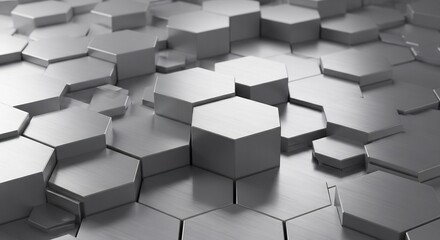Brushed metal hexagonal tiles form a textured background