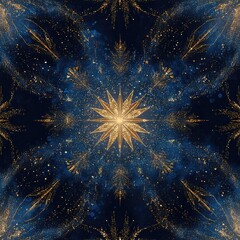Golden starburst on navy blue, speckled background