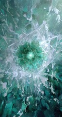 Abstract teal and white, crystalline vortex