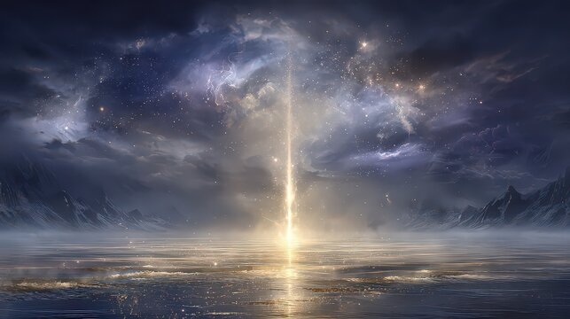 Mystical Cityscape Illuminated By Cosmic Light