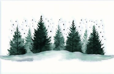 Naklejka premium Winter Forest Scene With Evergreen Trees and Snowfall in a Serene Landscape