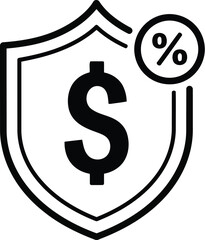 Vector art of shield icon with dollar sign and percentage symbol, representing financial security and protection