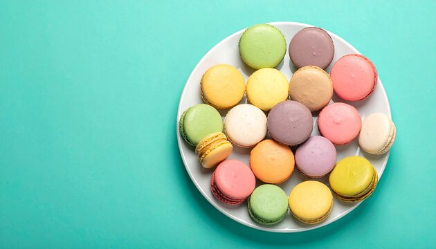 Colorful macarons on a plate - Powered by Adobe