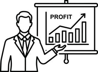Vector art of businessman presenting a profit graph on a projector screen